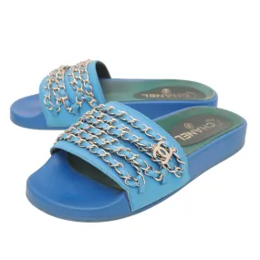 Chanel Bicolor CC Chain Satin Mule Pool Slides Sandals 36