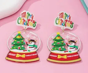 Christmas Tree Snow Globe Design Acrylic Stud Earrings