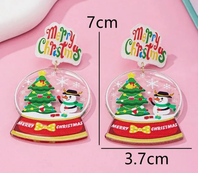 Christmas Tree Snow Globe Design Acrylic Stud Earrings