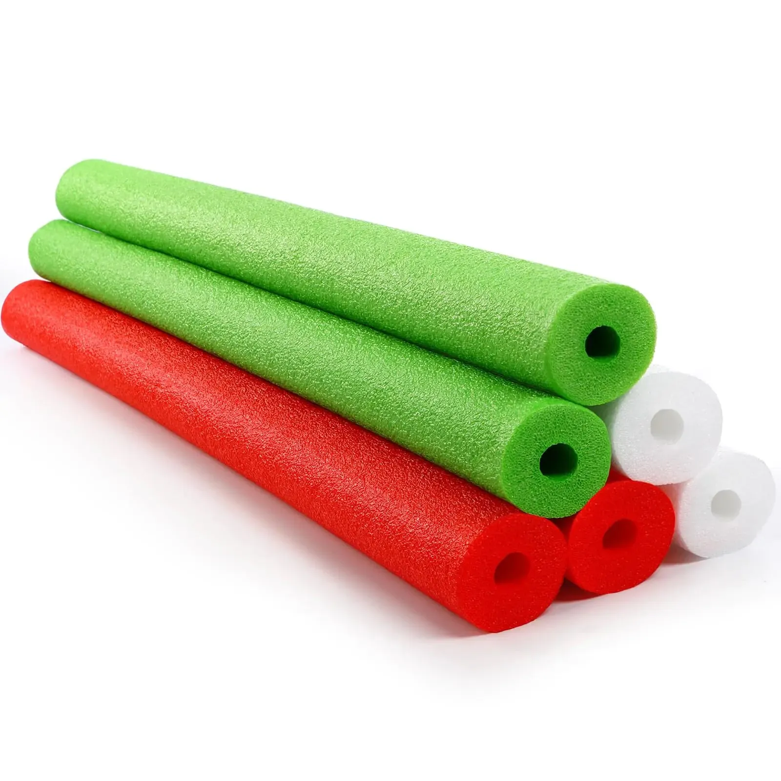 Hollowfly 6 Pack 55 Inch x 3.5 Inch Jumbo Pool Noodles Floating Pool Noodles Foam Tube Extra Large Hollow Bright Pool Noodles Floats Heavy Duty for Boys Girls Adults Swimming(RedGreenWhite)