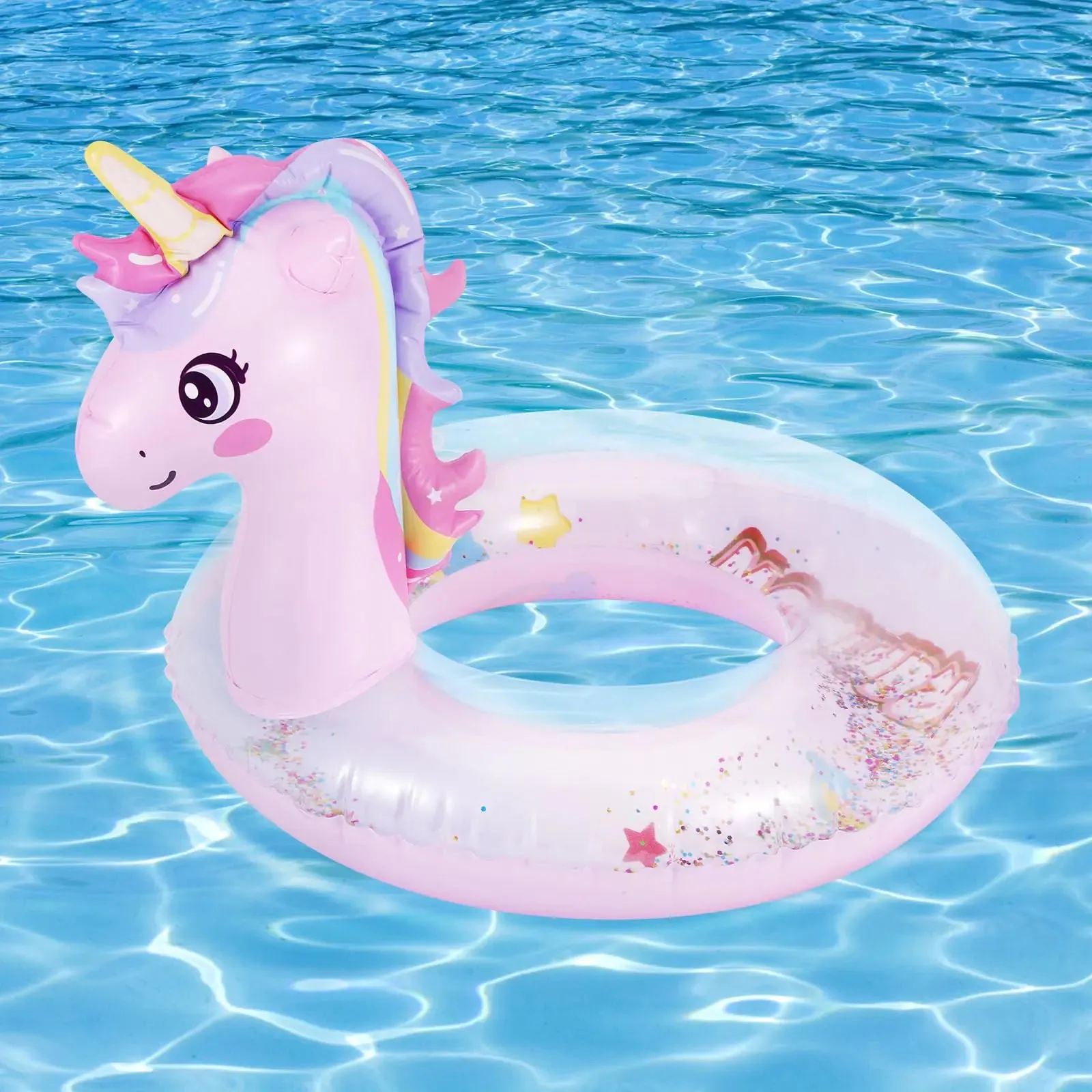 MoKo Inflatable Pool Float-Cute Glitters Sequin Unicorn Swim Tube Rings Inflatable Swimming Toys Floaties Fun Summer Water Floaties for Beach Pool Outdoor Party Water Toy for Children Pink