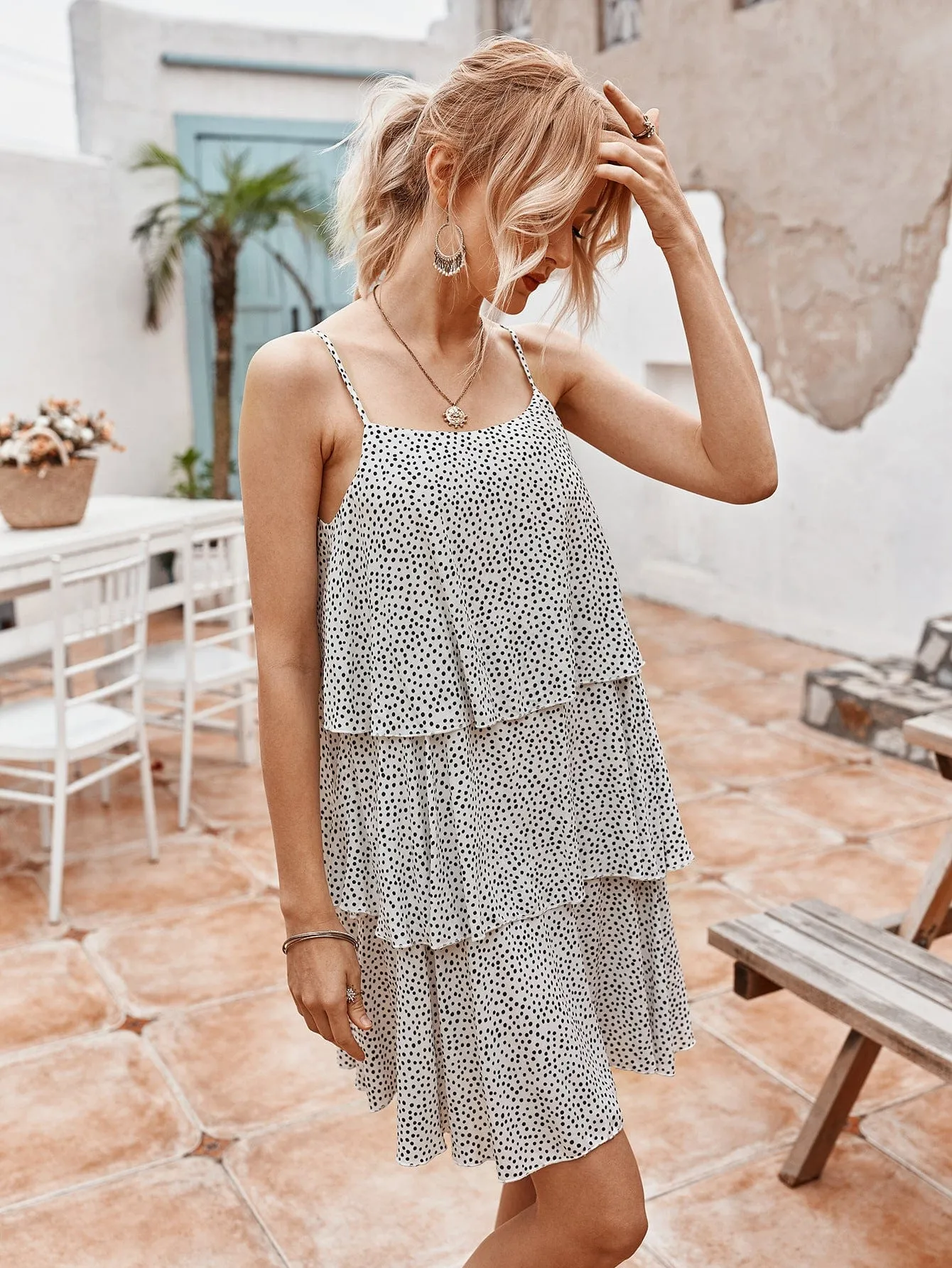 Polka Dot Tiered Ruffle Dress