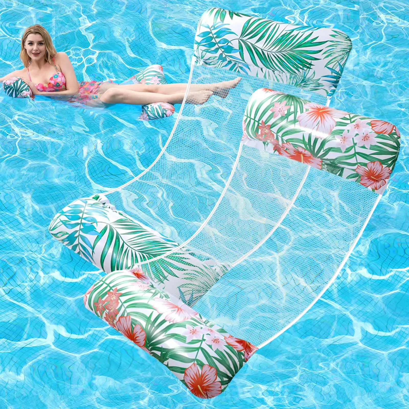 Pool Floats Adult - 2 Pack Pool Floats Inflatable Pool Hammock Float 4-in-1 Pool Hammock for Adults Adult Pool Float