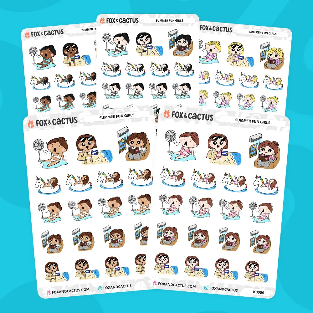Summer Fun Kawaii Girl Stickers