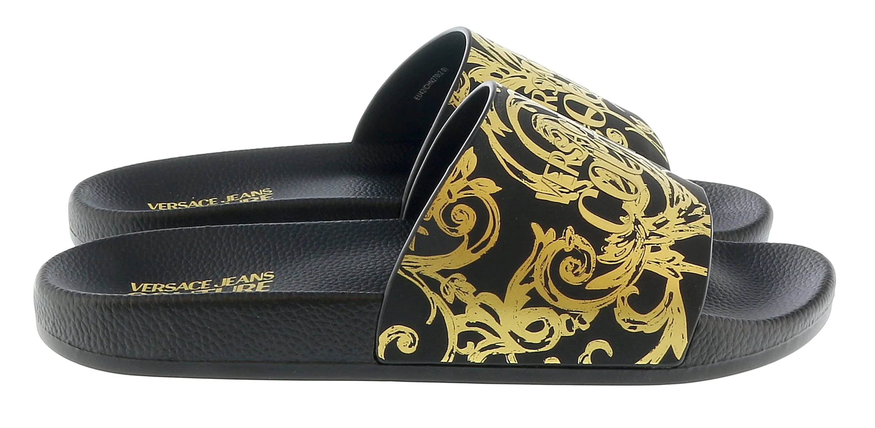 Versace Jeans Couture Black Gold Baroque Fashion Beach Slide-