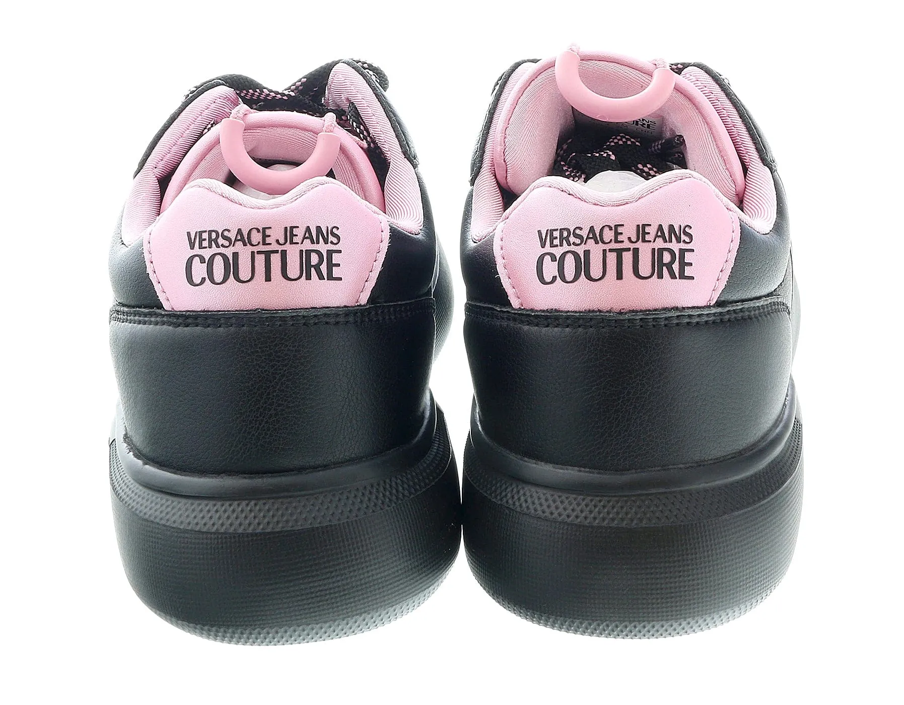 Versace Jeans Couture Black/Pink V-Logo Court Lace Up Sneakers-