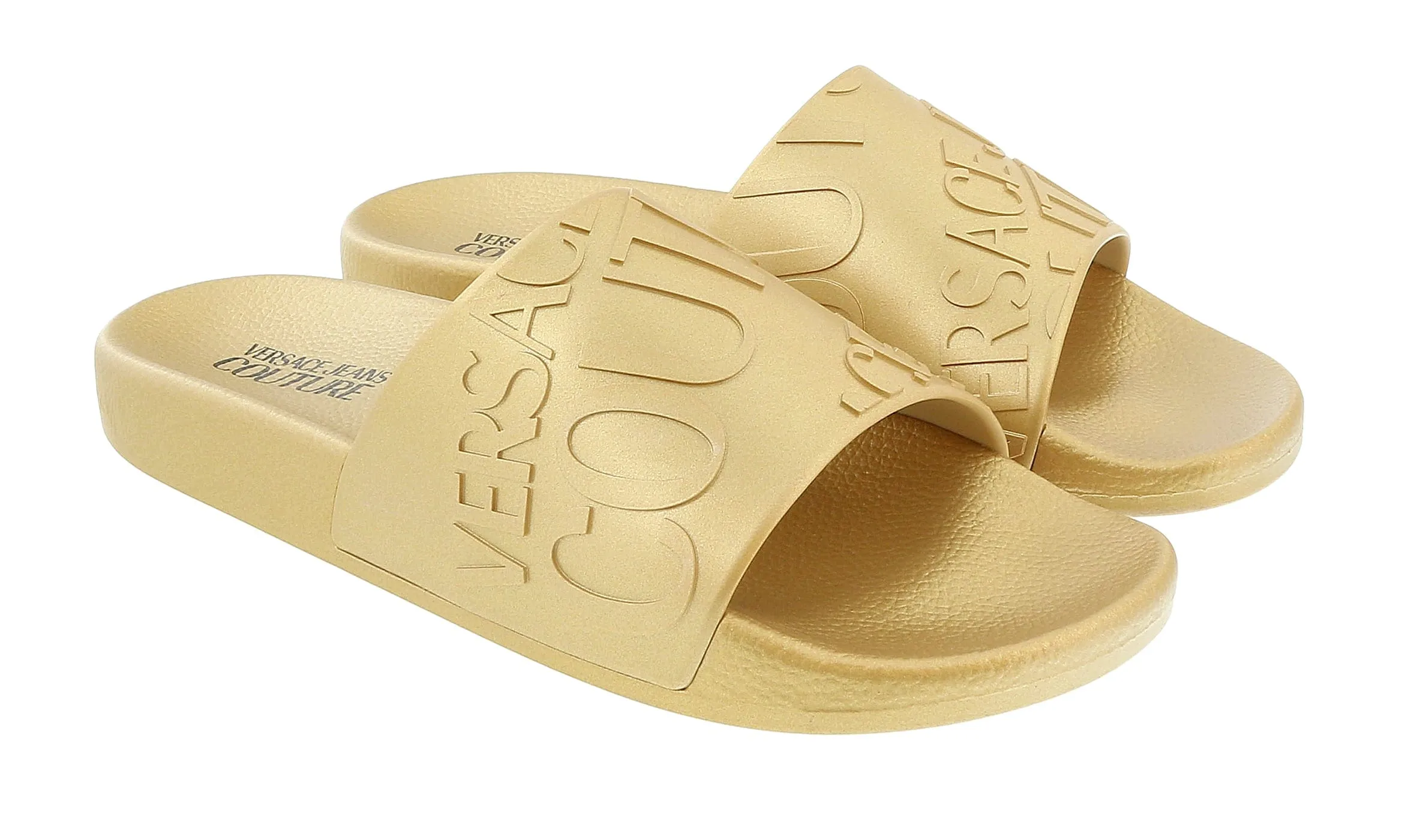 Versace Jeans Couture Gold Signature Embossed  Pool Slide-