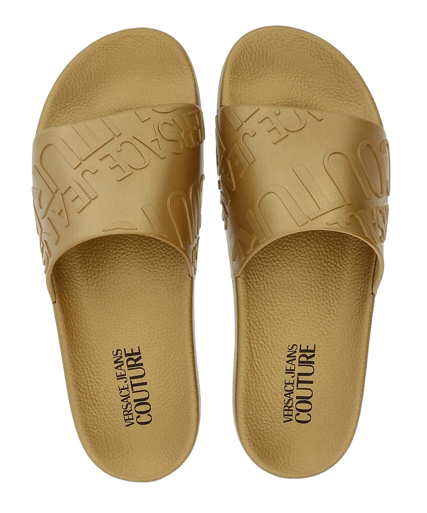 Versace Jeans Couture Gold Signature Embossed  Pool Slide-